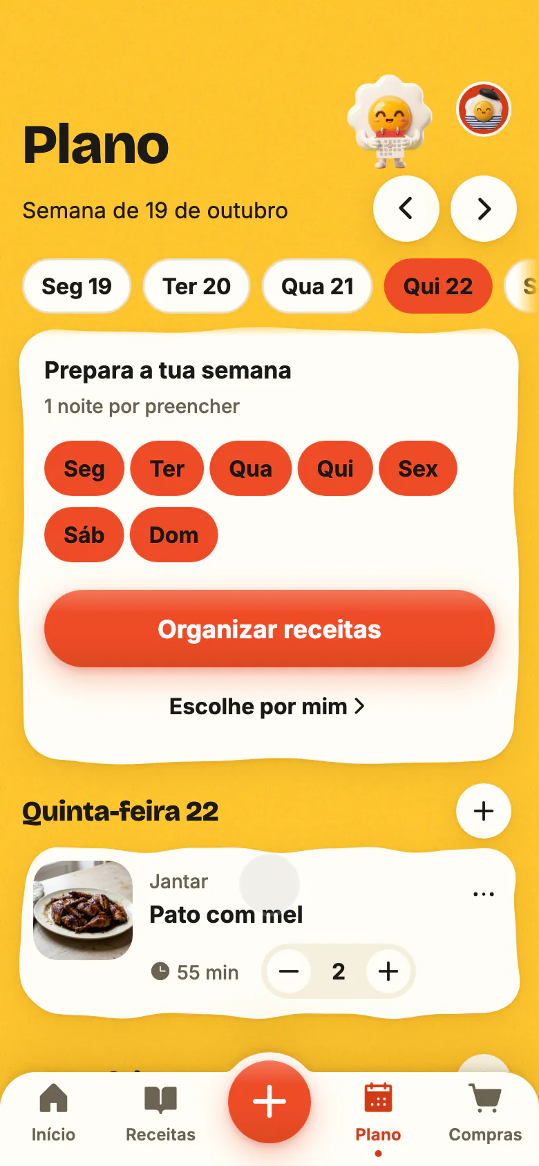 O plano do Yumclip: uma receita para hoje à noite, e depois as outras noites da semana a encherem-se.